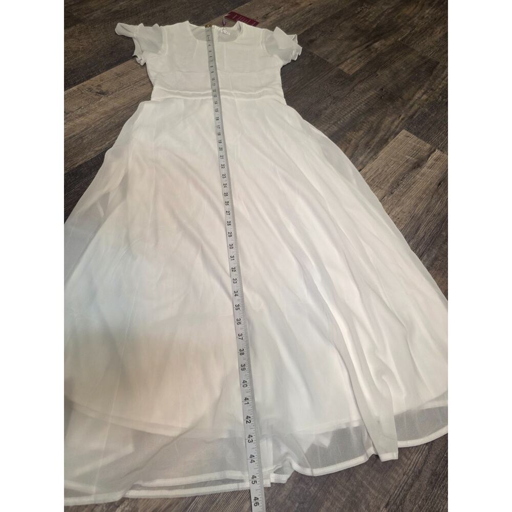 GORLYA Girls Maxi Dress White Flutter Sleeve Back Tie Polyester Size 12Y - Picture 4 of 9